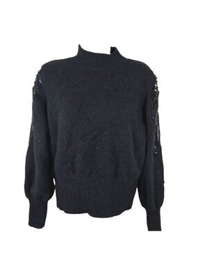 Vintage 90s Black Mock Neck Sweater Beaded Sequins Womens M